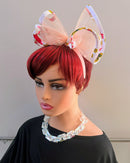 Floral fabric Trimmed Mesh Fascinator Headband