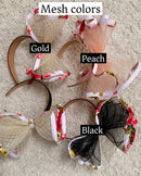 Floral fabric Trimmed Mesh Fascinator Headband