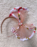 Floral fabric Trimmed Mesh Fascinator Headband