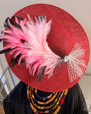 Women's Burgundy Wide Brim Church Hat