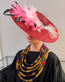 Women's Burgundy Wide Brim Church Hat