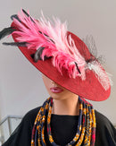 Women's Burgundy Wide Brim Church Hat