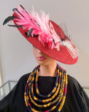 Women's Burgundy Wide Brim Church Hat