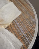 Women's Ivory and Gold Wide Brim Church Hat with Peach Roses