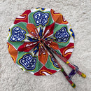 African Print Gye Nyame Adinkra Circle Foldable Handheld Fan - Blue / Red / White - Afrilege