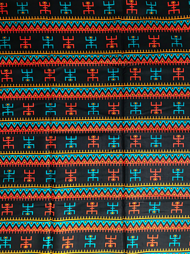 African Wax Print Fabric by the yard - Blue / Red - Afrilege