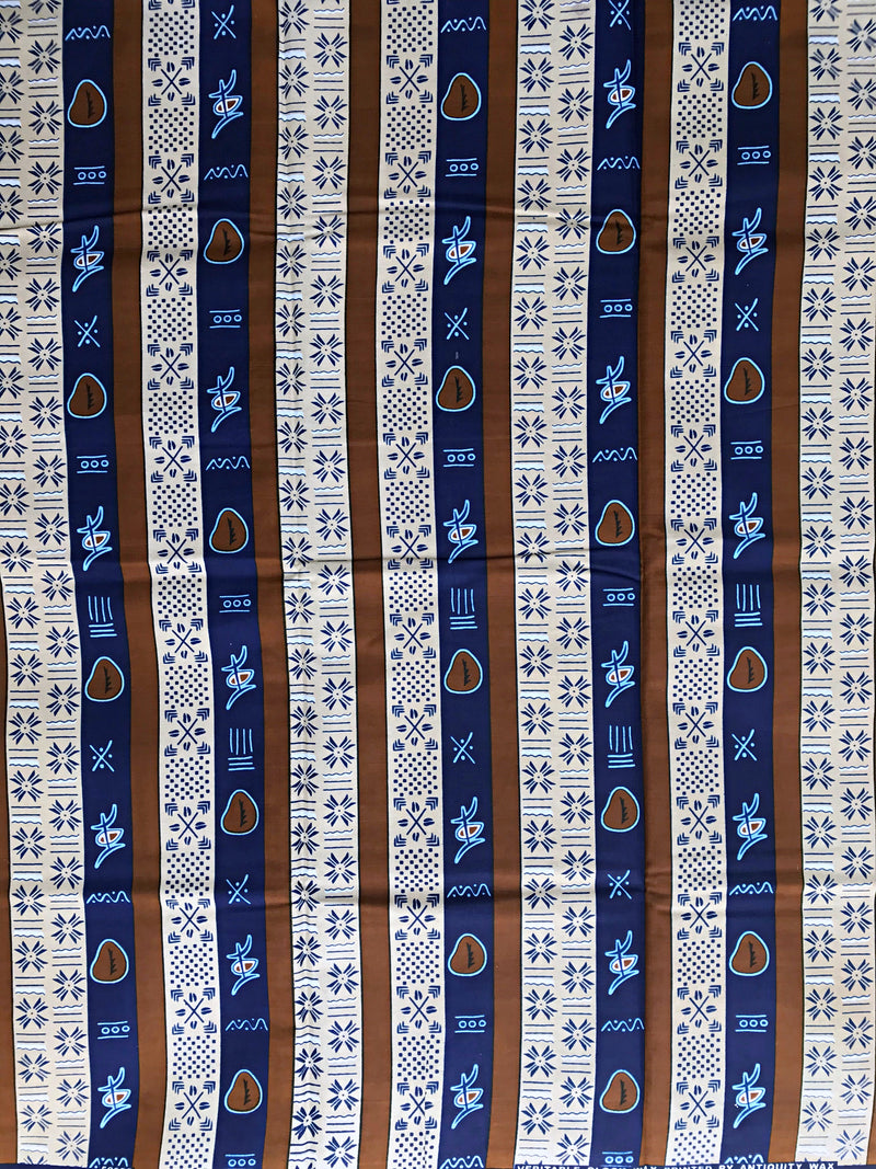 African Wax Print Fabric by the yard - Brown / Blue / Beige - Afrilege