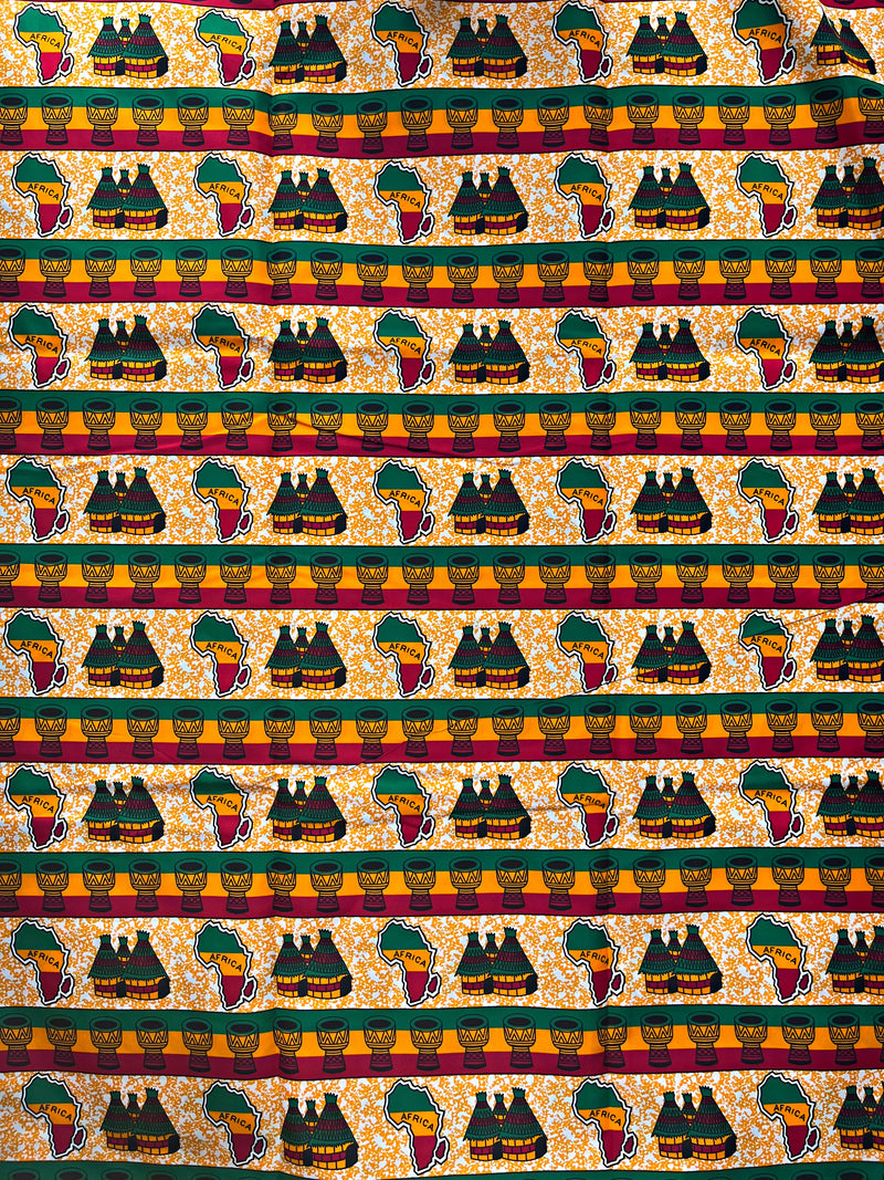 Reggae style African Wax Print Fabric (Ankara) - Orange