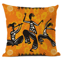 African Life Portrait Pillow Cover - Orange / Black