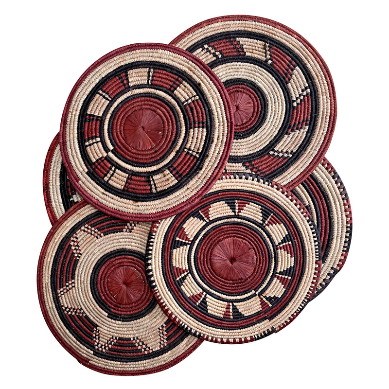 Set of 3 African Fulani Mbeedu Handwoven Roundel Flat Baskets