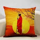 African Life Oil Portrait Pillow Cover - Orange / Multicolor - Afrilege
