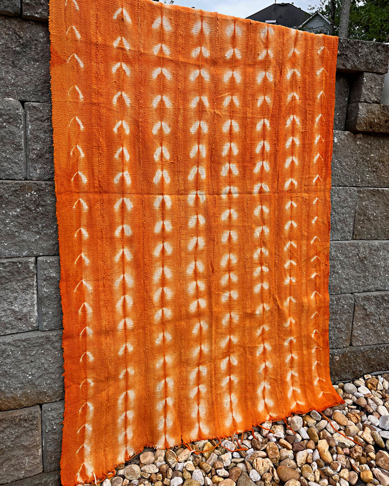 Authentic African Handmade Bogolan Mud Cloth - Orange / White