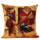 African Life Oil Portrait Pillow Cover - Orange / Multicolor - Afrilege