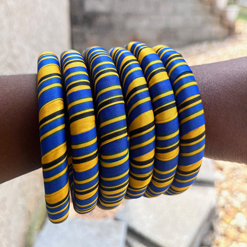 Adama African Print Small Bangle Bracelets - Blue / Yellow