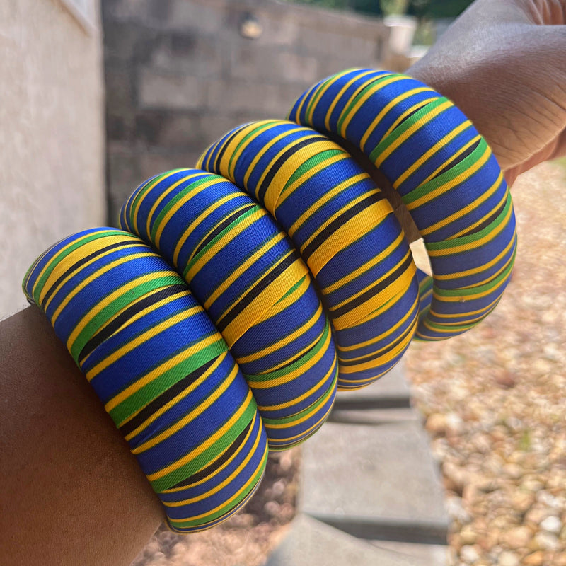 Adama African Print Bangle Bracelets - Green / Blue / Yellow