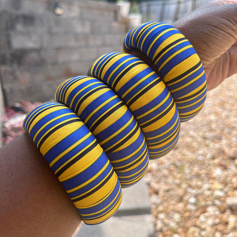 Adama African Print Bangle Bracelets - Blue / yellow