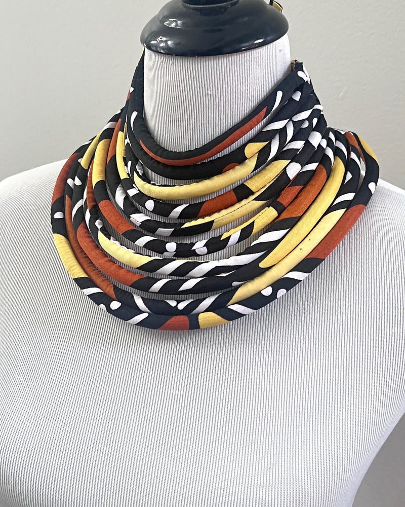 Bogolan African Print Multi-Strands Rope Necklace and Accessories