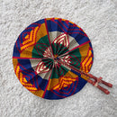 African Print Circle Foldable Handheld Fan - Blue / Orange - Afrilege