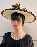 Cowria African Print Straw Church Sun Hat - Off-white/ Brown - Afrilege