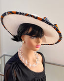 Cowria African Print Straw Church Sun Hat - Off-white/ Brown - Afrilege