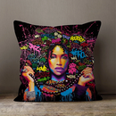 Urban African Woman Painting Pillow Cover - Orange / Multicolor - Afrilege