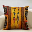 African Life Oil Portrait Pillow Cover - Orange / Multicolor - Afrilege