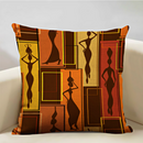 African Life Oil Portrait Pillow Cover - Orange / Multicolor - Afrilege
