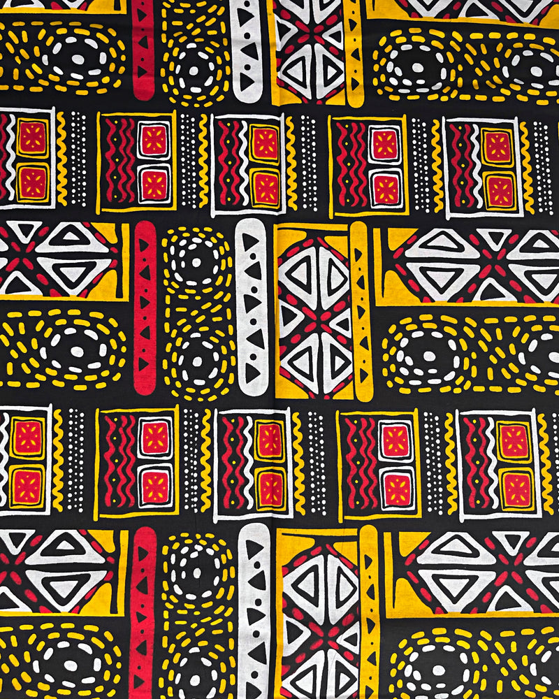 African Wax Print Fabric (Ankara) - Black / Red / Yellow