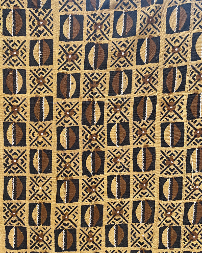 African Bogolan Mud Cloth Handmade Fabric - Mustard / Brown