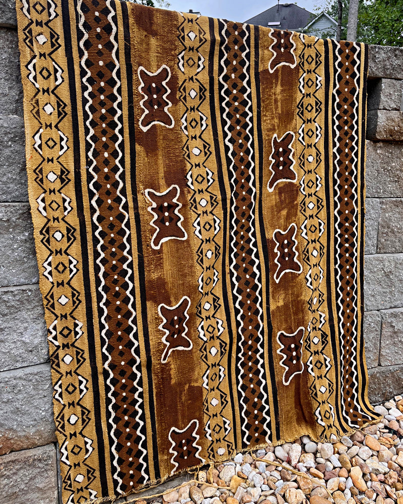 African Bogolan Mud Cloth Fabric - Brown