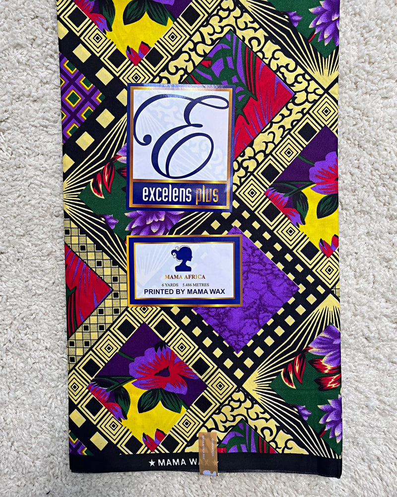 African Wax Print Fabric (Ankara) - Purple / Yellow