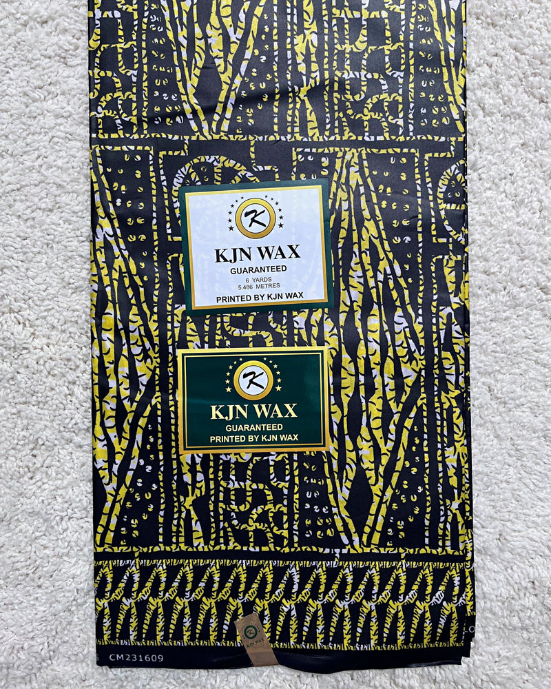 Bamileke Ndop Patterns African Wax Print Fabric (Ankara) - Black / Yellow