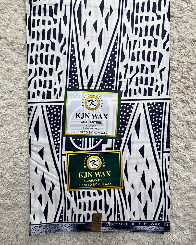 Bamileke Ndop Patterns African Wax Print Fabric (Ankara) - White / Black