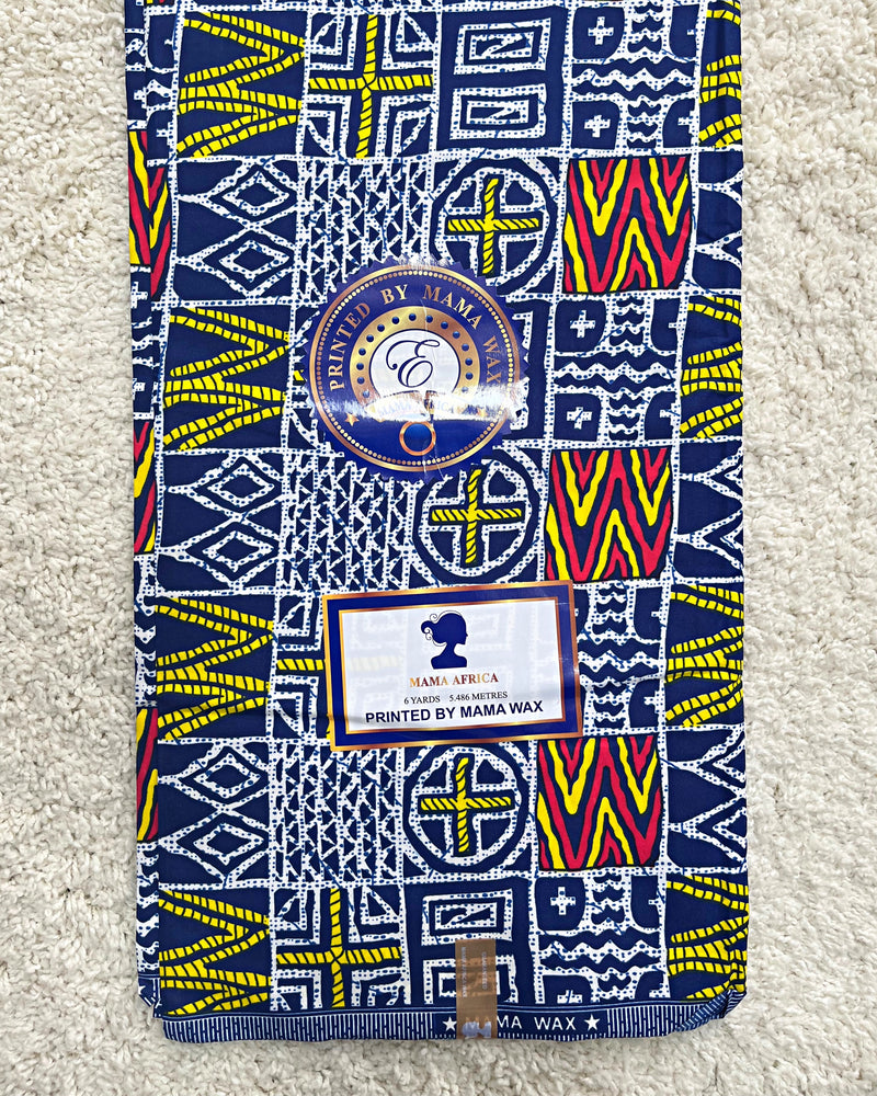 Atoghu Bangangte African Wax Print Fabric - Blue / Red / Yellow