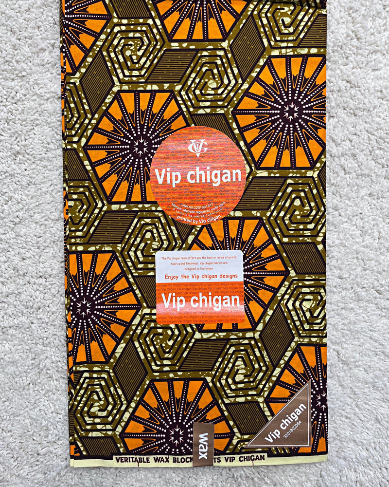 African Wax Print Fabric by The Yard - Brown / Orange