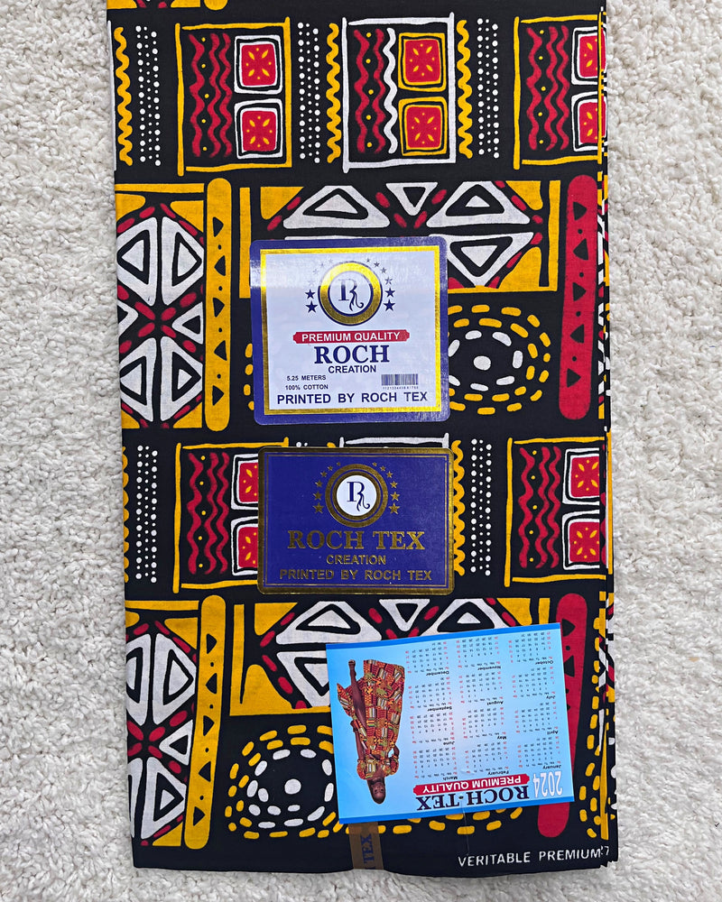 African Wax Print Fabric (Ankara) - Black / Red / Yellow