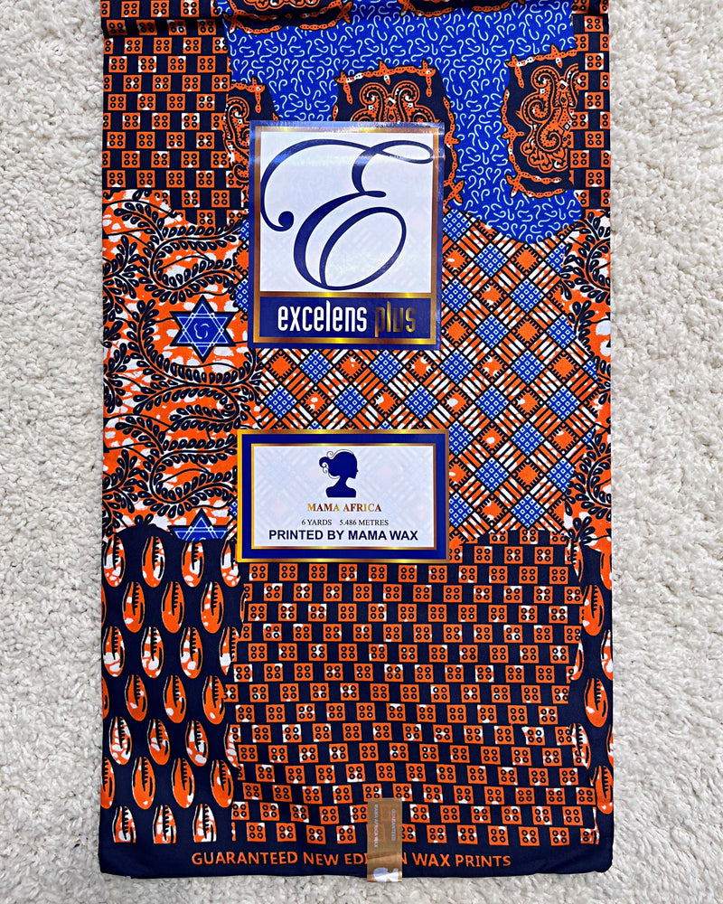 African Wax Print Fabric (Ankara) - Blue / Orange