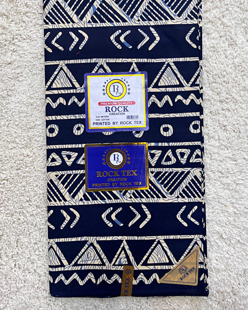 African Wax Print Fabric (Ankara) - Navy Blue / Beige