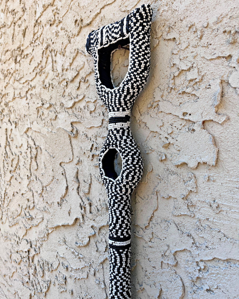 Bamileke Hand Beaded African Carved Walking Stick / Cane