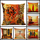 African Life Portrait Pillow Cover - Orange / Multicolor - Afrilege