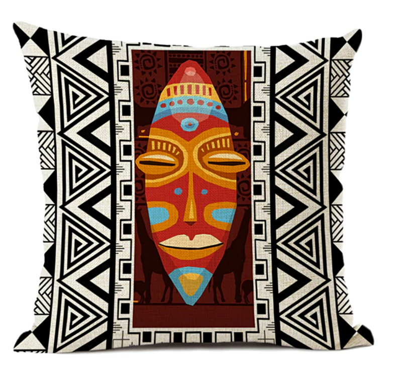 African Ethnic Geometric Pattern Pillow Cover - Black / White / Multicolor - Afrilege