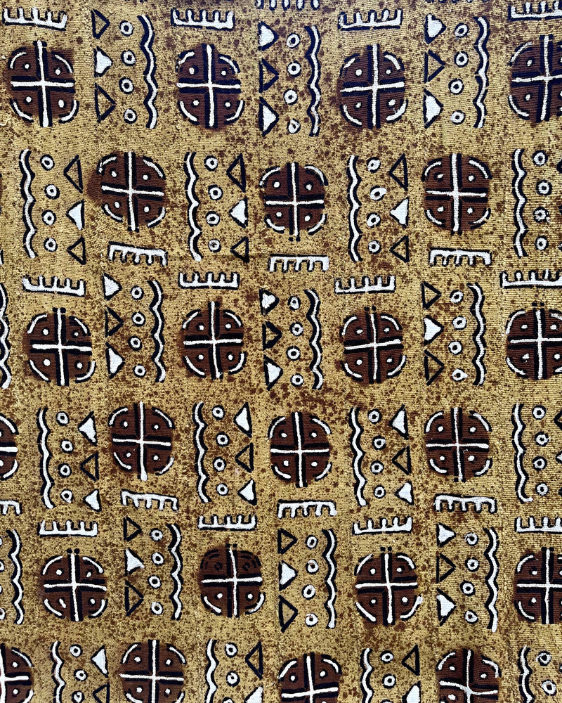 African Bogolan Mud Cloth Handmade Fabric - Mustard / Brown