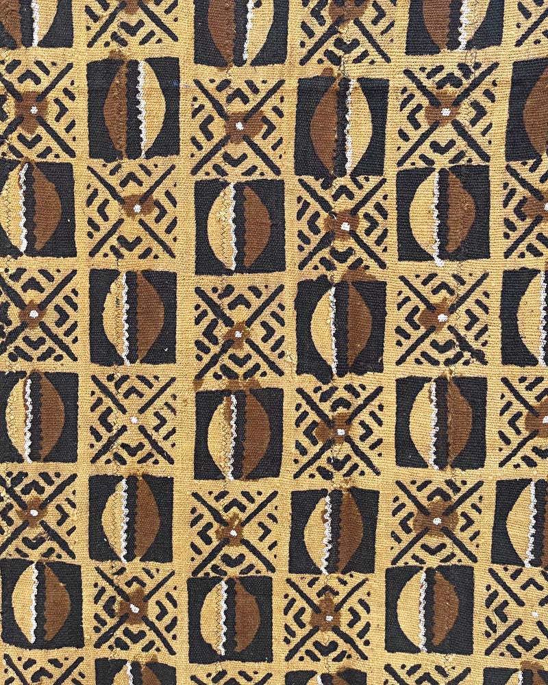 African Bogolan Mud Cloth Handmade Fabric - Mustard / Brown