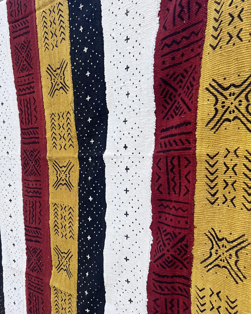 Multi-Colored African Mudcloth Handmade Fabric- Yellow / White/ Rust/ Black