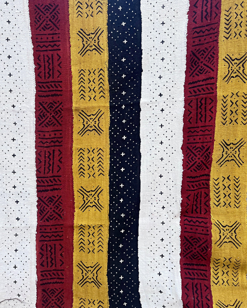 Multi-Colored African Mudcloth Handmade Fabric- Yellow / White/ Rust/ Black