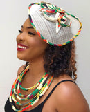 Deka African Print Fascinator hair clip hat - Green / Yellow / Orange - Afrilege