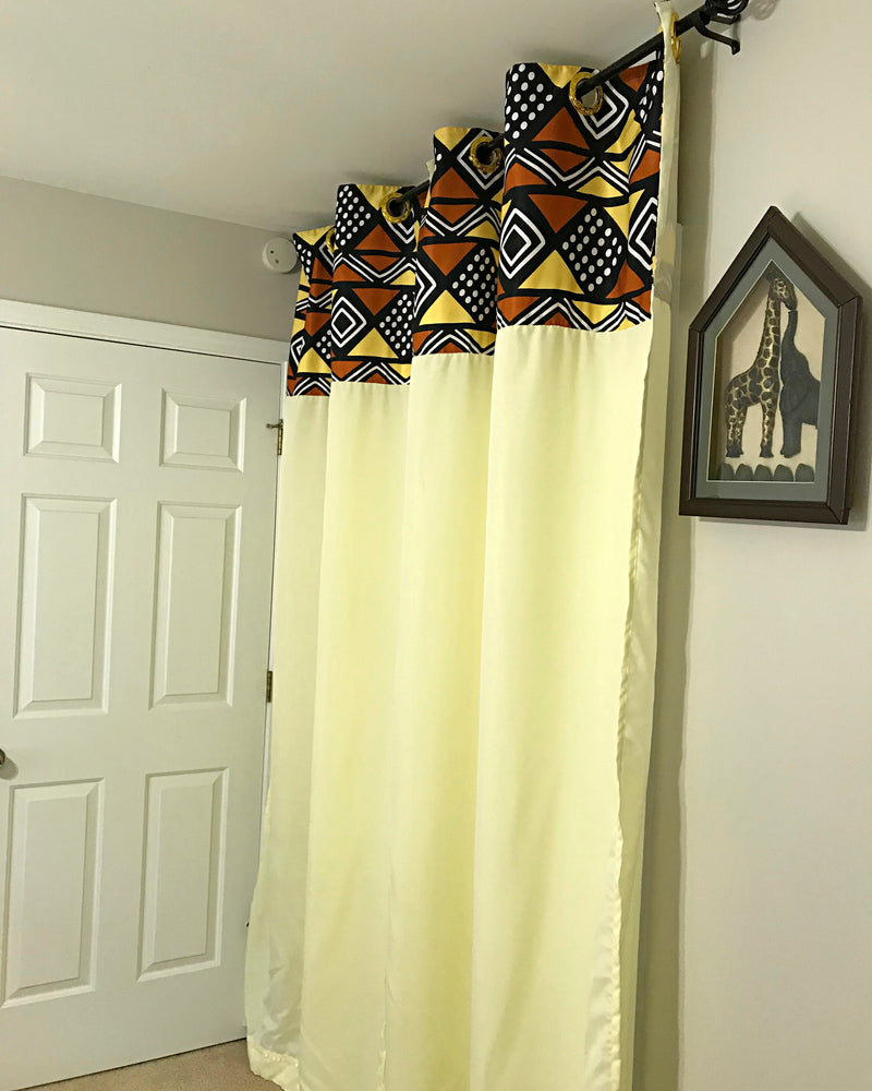 Bambara Grommet Top African Print Curtains - Brown, Yellow & Black - Afrilege
