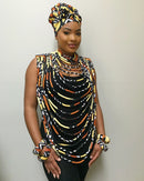 Bogolan African Print 24 Strands Statement rope necklace - Afrilege