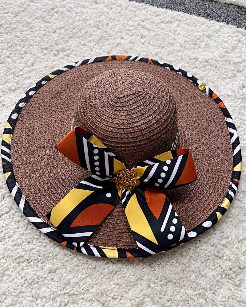 Bogolan African Print Straw Church Sun Hat