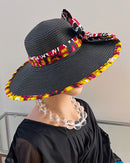 Carmela African Print Straw Church Sun Hat - Black - Afrilege